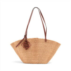 Loewe Shell Basket Elephant Grass Leather Tote Bag Beige Tan Brown
